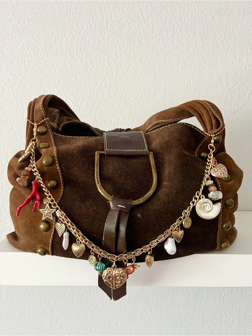 Handmade Boho Charm Bag Chain | Coastal Heart & Shell Purse Charm Accessory - Picture 2 of 8